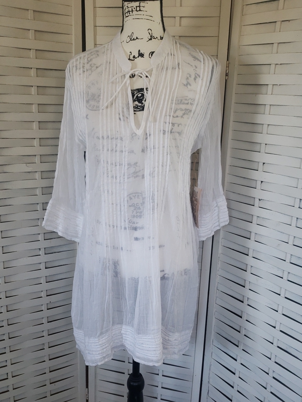 Vbom La Vie Boheme White Gauze Pintuck Tunic Top O/S